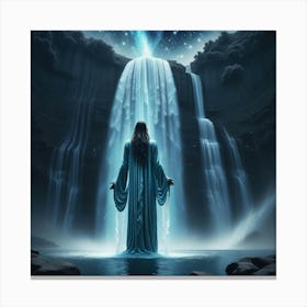 Woman Standing By A Waterfall 1 Canvas Print