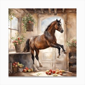 Highland Stable Horse Amongst the Apples Canvas Print