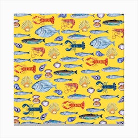 Fish Wallpaper Yellow Square Canvas Print