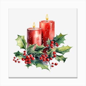 Christmas Candles With Holly Canvas Print