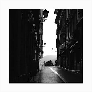 Woman Walking In The Street, Black And White St Sebastian, Spain Square Canvas Print