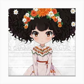 Asian Girl With Flowers Canvas Print