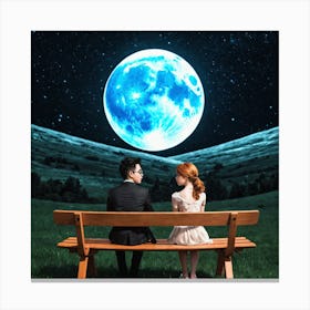 Couple Sitting On A Bench Under The Moon 12 Canvas Print