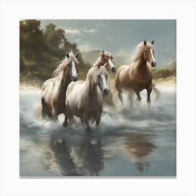 Horses In The Water Canvas Print