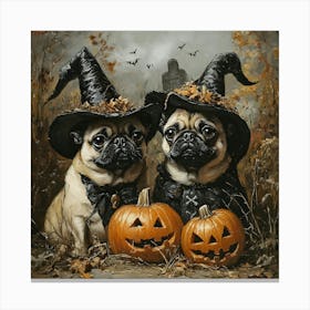 Halloween Pugs In Oil 10 Canvas Print