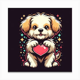 Cute Dog Holding A Heart Canvas Print