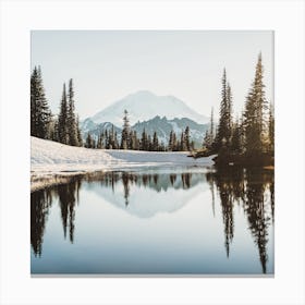 Mountain Forest Reflection Square Canvas Print