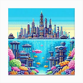 8-bit underwater city 3 Canvas Print