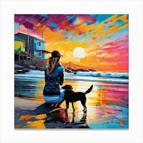 Sunset With Dog 1 Canvas Print