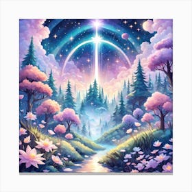 A Fantasy Forest With Twinkling Stars In Pastel Tone Square Composition 456 Canvas Print