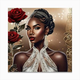 Black Woman With Red Roses 2 Canvas Print