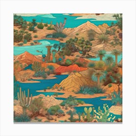 Cactus Desert, A Vibrant Collage Of Different Ecosystems Deserts Forests Oceans Seamlessly Blending Together Canvas Print