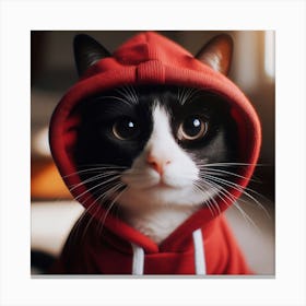 Cat In Red Hoodie 1 Canvas Print