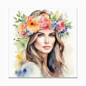 Watercolor Of A Woman With Flowers 6 Canvas Print