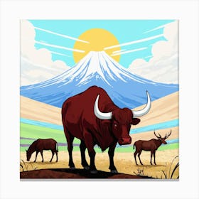 Bulls And Deer 1 Canvas Print