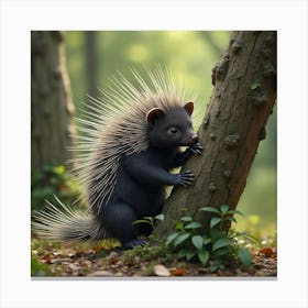 Playful Porcupine Climbing A Tree Trunk 1 Canvas Print