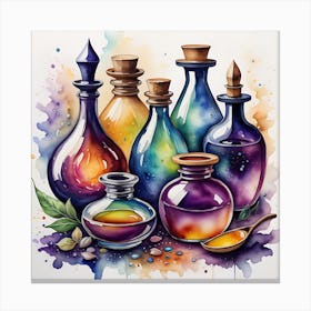 Watercolor Of Bottles 1 Canvas Print