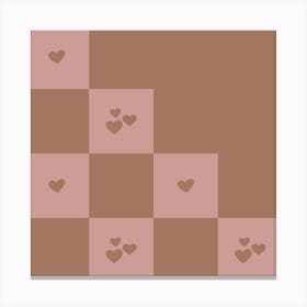 Hearts Broken Grid Mocha Mousse Canvas Print