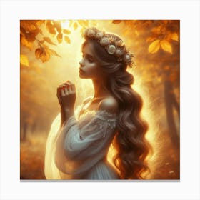 Beautiful Girl In Autumn Forest Canvas Print