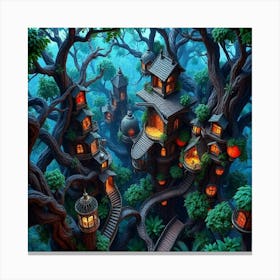 Casitas Luciernagas En Arbol Canvas Print