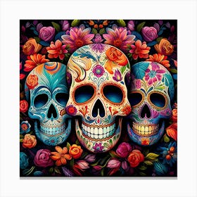 Maraclemente Many Sugar Skulls Colorful Flowers Vibrant Colors 10 Canvas Print