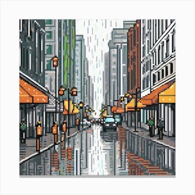 Street Scene, Design An Artwork Of A Bustling City Street In The Rain Canvas Print