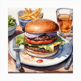 Hamburger With Fries 2 Canvas Print