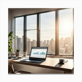 Desk With Laptop In Front Of Window Canvas Print