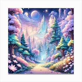 A Fantasy Forest With Twinkling Stars In Pastel Tone Square Composition 337 Canvas Print