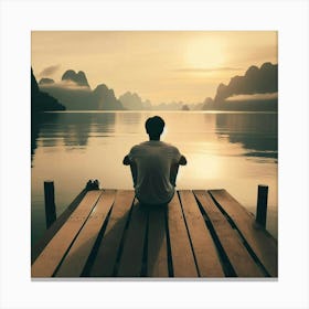 Man Sitting On A Dock 2 Canvas Print