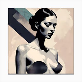 Black And White Illustration Of An Beautiful Female Model Sepia Optic Canvas Print