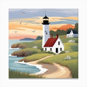 Lighthouse At Sunset 1 Canvas Print