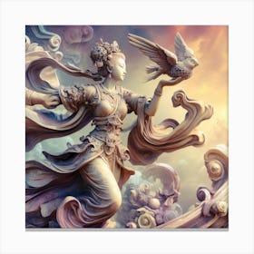 A colourful An image of the artistic interpretation of the statue of Chinese princess zhao liyi in the dynamic pose, adding a touch of fantasy or whimsy 1 Canvas Print