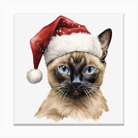 Siamese Cat In Santa Hat 2 Canvas Print