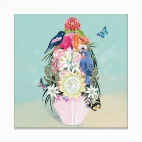 Flower And Bird Bouquet with Butterflies Canvas Print