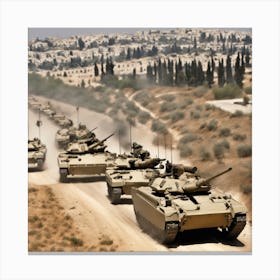 Israeli Tanks On A Dirt Road Canvas Print
