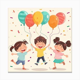 Happy Birthday Kids With Balloons Canvas Print