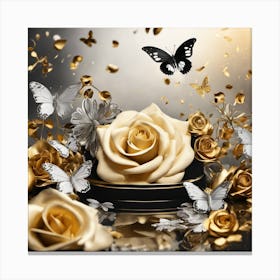 Gold Rose With Butterflies Canvas Print