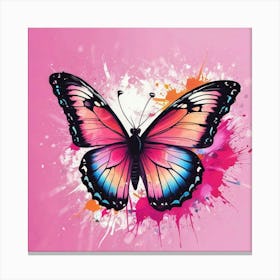 Butterfly On A Pink Background 1 Canvas Print