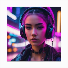 An AI generated lady on headphones Canvas Print