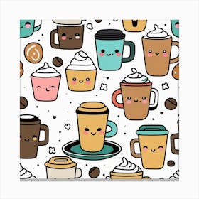 Kawaii Coffee Pattern 4 Canvas Print