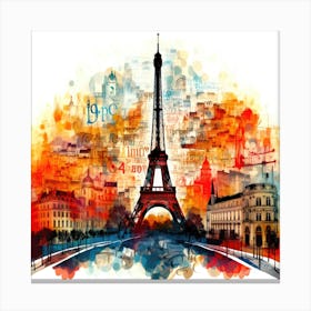 Paris Word Collage - Eiffel Tower Canvas Print
