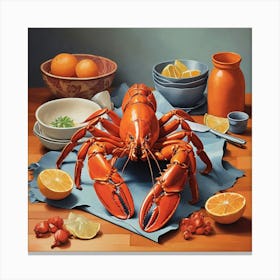 Lobster On Orange Kitchen Art Print Canvas Print