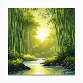 A Stream In A Bamboo Forest At Sun Rise Square Composition 252 Canvas Print