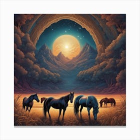 Horses In The Night Canvas Print