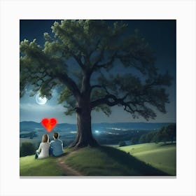 Couple Under A Tree At Night Canvas Print