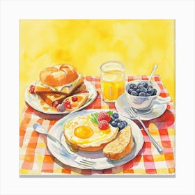 Coffee & Breakfast Yellow Checkerboard 4 Canvas Print