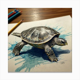 Turtle 3d Drawing Canvas Print