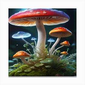 Mushrooms In The Forest 4 Canvas Print