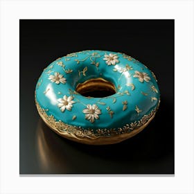 High Resolution Breathtaking Digital Render Of A Turquoise Donut Adorned With Intricate Elegantly Canvas Print